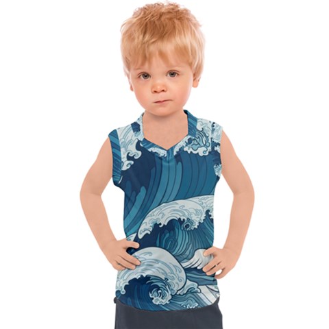 Waves Ocean Sea Pattern Water Tsunami Rough Seas Kids  Sport Tank Top by Pakemis