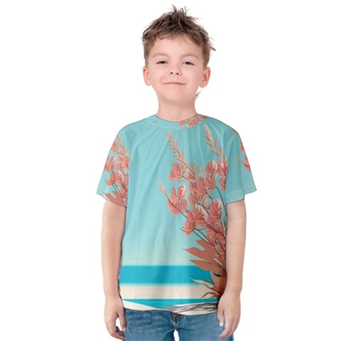 Beach Ocean Flowers Floral Flora Plants Vacation Kids  Cotton Tee by Pakemis