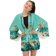 Beach Ocean Flowers Flower Floral Plants Vacation Long Sleeve Kimono by Pakemis