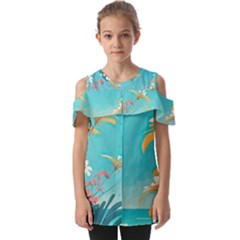 Beach Ocean Flowers Floral Plants Vacation Fold Over Open Sleeve Top by Pakemis