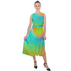 Contemporary Fluid Art Pattern In Bright Colors Midi Tie-back Chiffon Dress by GardenOfOphir