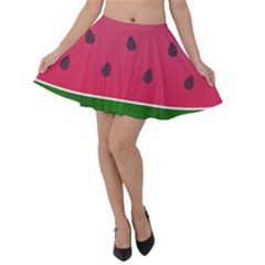 Watermelon Fruit Summer Red Fresh Food Healthy Velvet Skater Skirt by Wegoenart