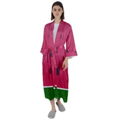 Watermelon Fruit Summer Red Fresh Food Healthy Maxi Satin Kimono by Wegoenart