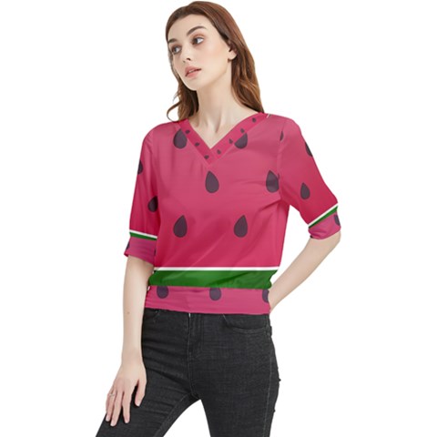 Watermelon Fruit Summer Red Fresh Food Healthy Quarter Sleeve Blouse by Wegoenart