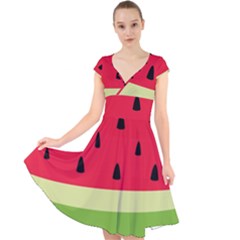 Watermelon Fruit Food Healthy Vitamins Nutrition Cap Sleeve Front Wrap Midi Dress by Wegoenart