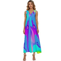 Colorful Abstract Fluid Art Pattern V-neck Sleeveless Loose Fit Overalls by GardenOfOphir