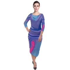 Liquid Art Pattern - Fluid Art Quarter Sleeve Midi Velour Bodycon Dress by GardenOfOphir