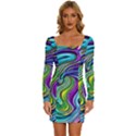 Waves Of Color Long Sleeve Square Neck Bodycon Velvet Dress View1