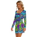 Waves Of Color Long Sleeve Square Neck Bodycon Velvet Dress View2