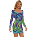 Waves Of Color Long Sleeve Square Neck Bodycon Velvet Dress View3