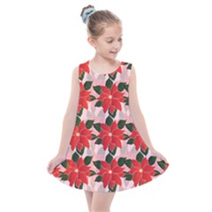 Poinsettia Pattern Seamless Pattern Christmas Xmas Kids  Summer Dress by Wegoenart