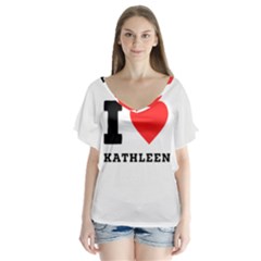 I Love Kathleen V-neck Flutter Sleeve Top by ilovewhateva