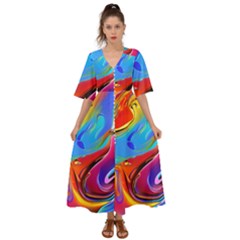 Abstract Fluid Art Kimono Sleeve Boho Dress by GardenOfOphir