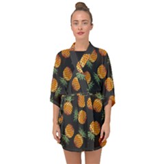 Pineapple Background Pineapple Pattern Half Sleeve Chiffon Kimono by Wegoenart