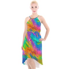 Marble Art Pattern High-low Halter Chiffon Dress  by GardenOfOphir