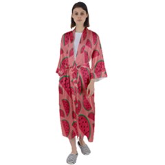 Watermelon Red Food Fruit Healthy Summer Fresh Maxi Satin Kimono by Wegoenart