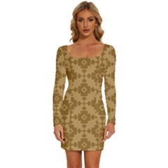 Pattern 5 Long Sleeve Square Neck Bodycon Velvet Dress by GardenOfOphir