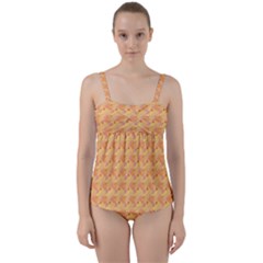 Peach Leafs Twist Front Tankini Set by Sparkle