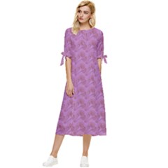 Violet Flowers Bow Sleeve Chiffon Midi Dress by Sparkle