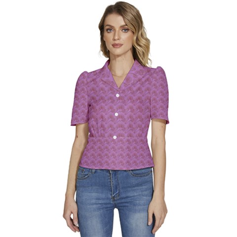 Violet Flowers Puffed Short Sleeve Button Up Jacket by Sparkle