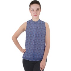 Blue Diamonds Mock Neck Chiffon Sleeveless Top by Sparkle