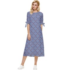 Blue Diamonds Bow Sleeve Chiffon Midi Dress by Sparkle