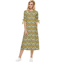 Pattern Bow Sleeve Chiffon Midi Dress by Sparkle