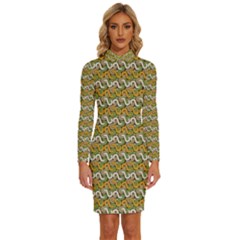 Pattern Long Sleeve Shirt Collar Bodycon Dress by Sparkle