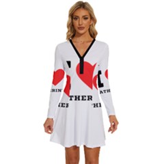 I Love Katherine Long Sleeve Deep V Mini Dress  by ilovewhateva