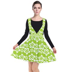 Lime Green Flowers Pattern Plunge Pinafore Dress by GardenOfOphir