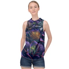 Ai Generated Succulents Flowers High Neck Satin Top by Semog4