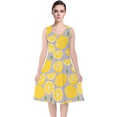 Lemon Background Lemon Wallpaper V-neck Midi Sleeveless Dress  by Semog4