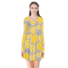 Lemon Background Lemon Wallpaper Long Sleeve V-neck Flare Dress by Semog4