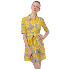 Lemon Background Lemon Wallpaper Belted Shirt Dress by Semog4