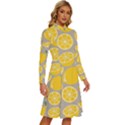 Lemon Background Lemon Wallpaper Long Sleeve Shirt Collar A-Line Dress View3