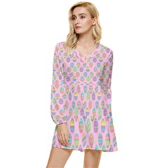 Egg Easter Eggs Pastel Digital Art Tiered Long Sleeve Mini Dress by Semog4