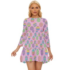 Egg Easter Eggs Pastel Digital Art Long Sleeve Babydoll Dress by Semog4