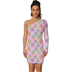 Egg Easter Eggs Pastel Digital Art Long Sleeve One Shoulder Mini Dress by Semog4