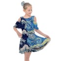 Starry Night Hokusai Vincent Van Gogh The Great Wave Off Kanagawa Kids  Shoulder Cutout Chiffon Dress View1