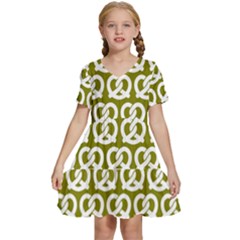 Olive Pretzel Illustrations Pattern Kids  Short Sleeve Tiered Mini Dress by GardenOfOphir