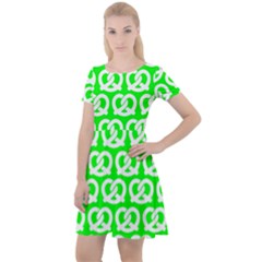 Neon Green Pretzel Illustrations Pattern Cap Sleeve Velour Dress  by GardenOfOphir