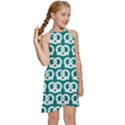 Teal Pretzel Illustrations Pattern Kids  Halter Collar Waist Tie Chiffon Dress View3