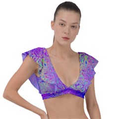 Psychedelic Retrovintage Colorful Plunge Frill Sleeve Bikini Top by Semog4