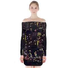 Abstract Visualization Graphic Background Textures Long Sleeve Off Shoulder Dress by Jancukart