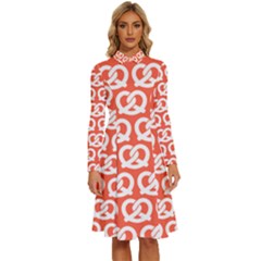 Coral Pretzel Illustrations Pattern Long Sleeve Shirt Collar A-line Dress by GardenOfOphir