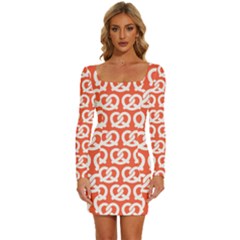 Coral Pretzel Illustrations Pattern Long Sleeve Square Neck Bodycon Velvet Dress by GardenOfOphir