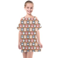 Colorful Whimsical Owl Pattern Kids  One Piece Chiffon Dress by GardenOfOphir