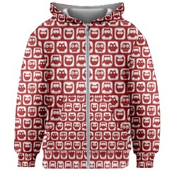 Red And White Owl Pattern Kids  Zipper Hoodie Without Drawstring by GardenOfOphir