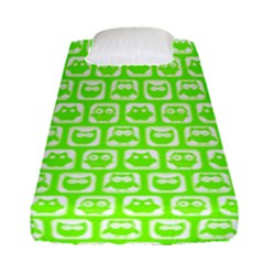 Lime Green And White Owl Pattern Fitted Sheet (single Size) by GardenOfOphir