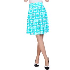 Aqua Turquoise And White Owl Pattern A-line Skirt by GardenOfOphir